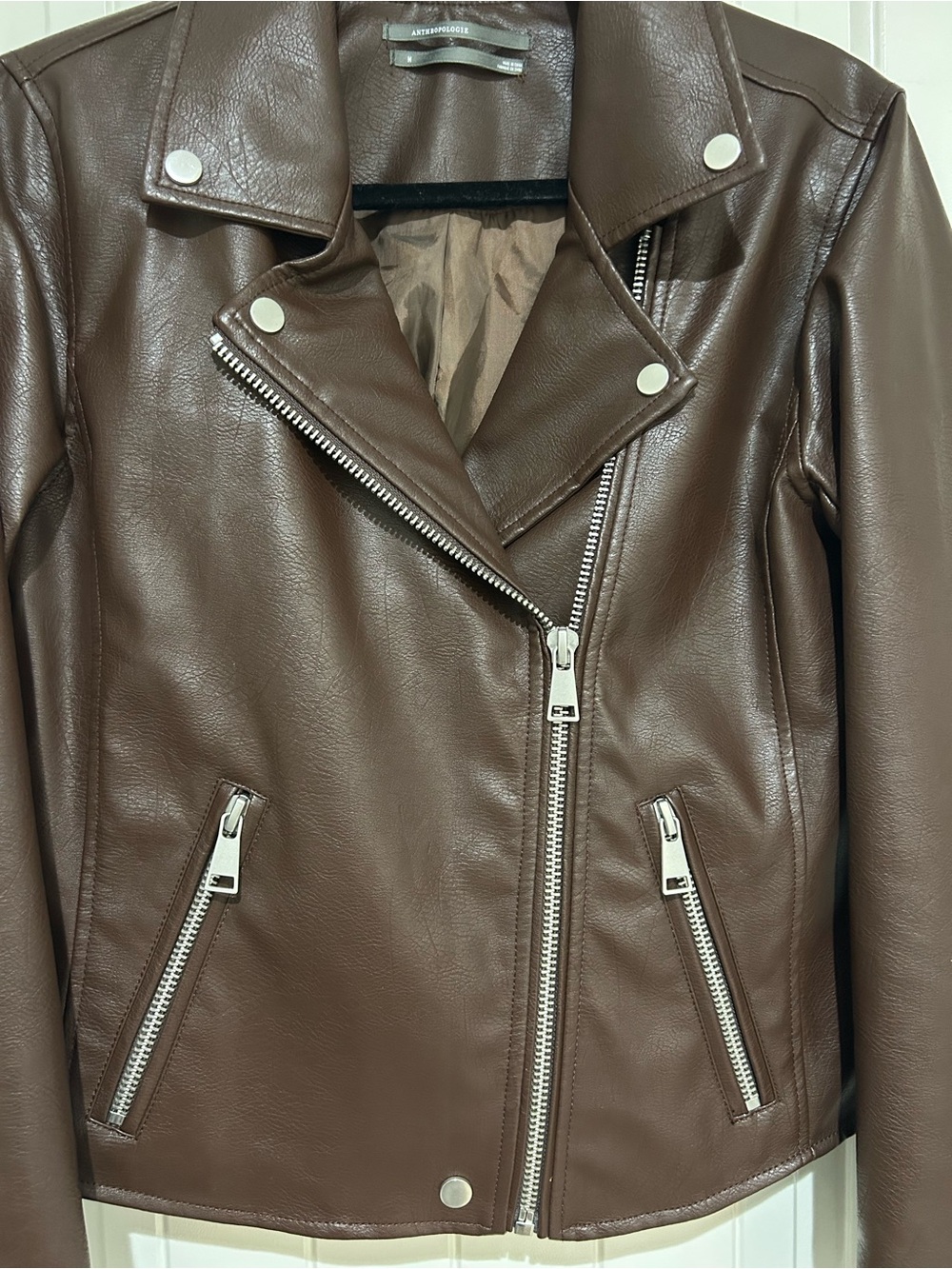 Anthropologie The Saige Brown Faux Leather Moto Jacket - Picture 4 of 9